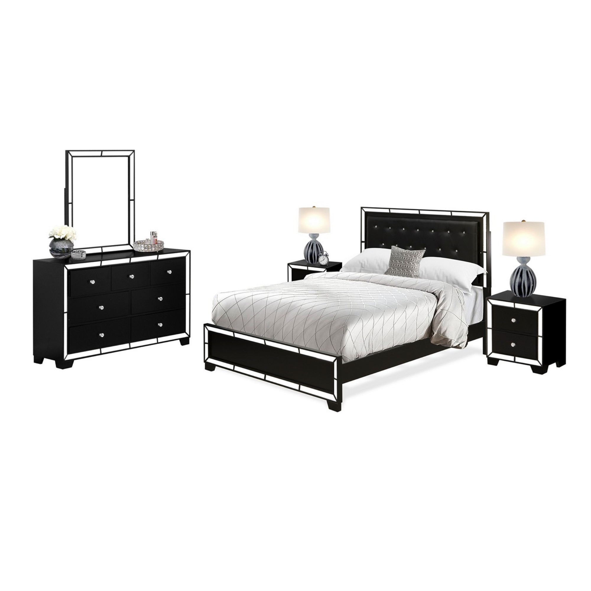 NE11Q2NDM0 5Pc Nella Queen Size Bedroom Set with Button Tufted Queen