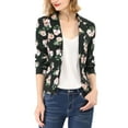 thumbnail image 3 of INSPIRE CHIC Women's Fitted Blazer Notch Lapel Printed Open Front Work Suit Jacket XL Black-Floral, 3 of 9