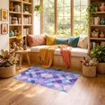 thumbnail image 2 of ODIKA 3'x5' Ultra-Soft Throw Mat, Diagonal Unicorn Checkerboard Motifs Emblems Purple Checkered None Washable, Bare feet friendly, Easy Care Indoor rug for Bedside, Vanity, 2 of 7