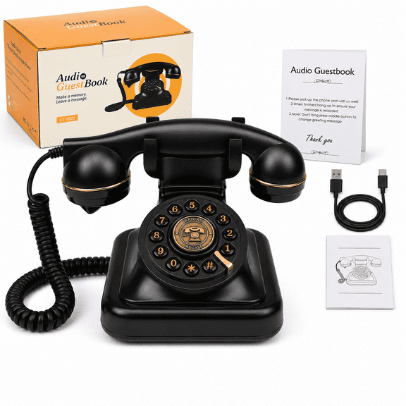 RDYMONKEY Retro Audio Guest Book Phone for Weddings, Parties - Record Custom Voice Messages w/ 8GB SD Card, USB Playback, LED Indicator - Vintage Gift for Anniversary, Birthday