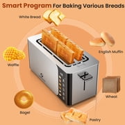 LINKChef Touch Screen 4-Slice Toaster, Stainless Steel, 6 Bread Types & 6 Shade Settings, Timer Countdown
