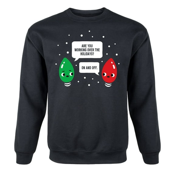 Instant Message - Working Christmas Bulbs - Christmas Drinking Santa Adult Crew Fleece