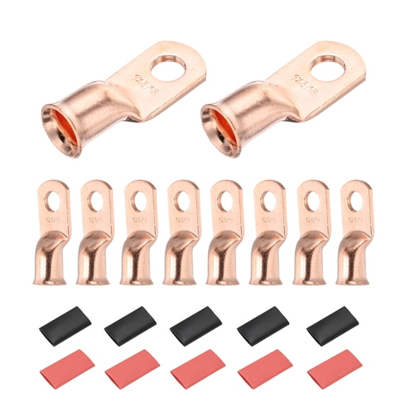 10 Pcs 1 AWG - 5/16" Copper Cable Lugs, Battery Cable End with 10pcs Heat Shrink