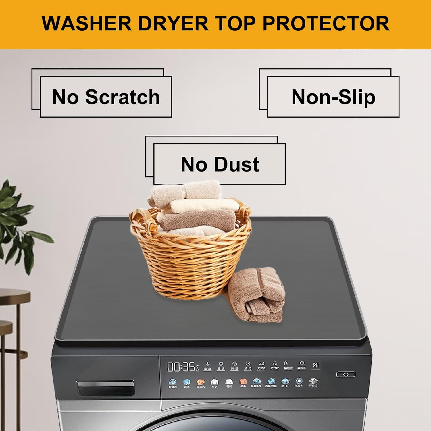 2 Pack Washer and Dryer Covers for the Top 25.6x23.6''Washer Dryer Countertop Silicone Mat with Raised Edge Protector Mat for Top of Dryer and Washing Machine Topper Non-Slip Rubber Mat (Grey)