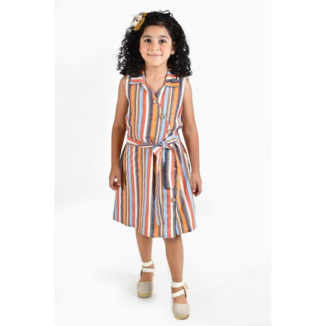Vestido de niña lino multicolor Roman Fashion /Kids, 35081 (Rayas multicolor) naranja 10 Años
