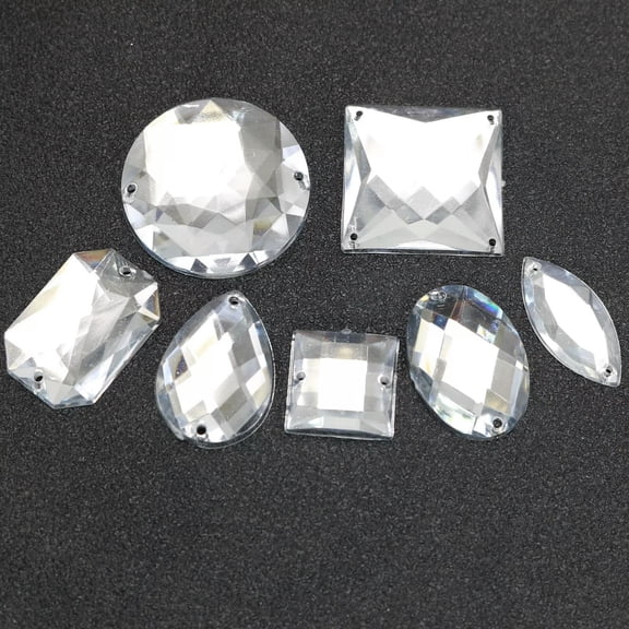U8MO 35 Assorted Clear Flatback Acrylic Big Sewing Rhinestone Gems Sew On Beads