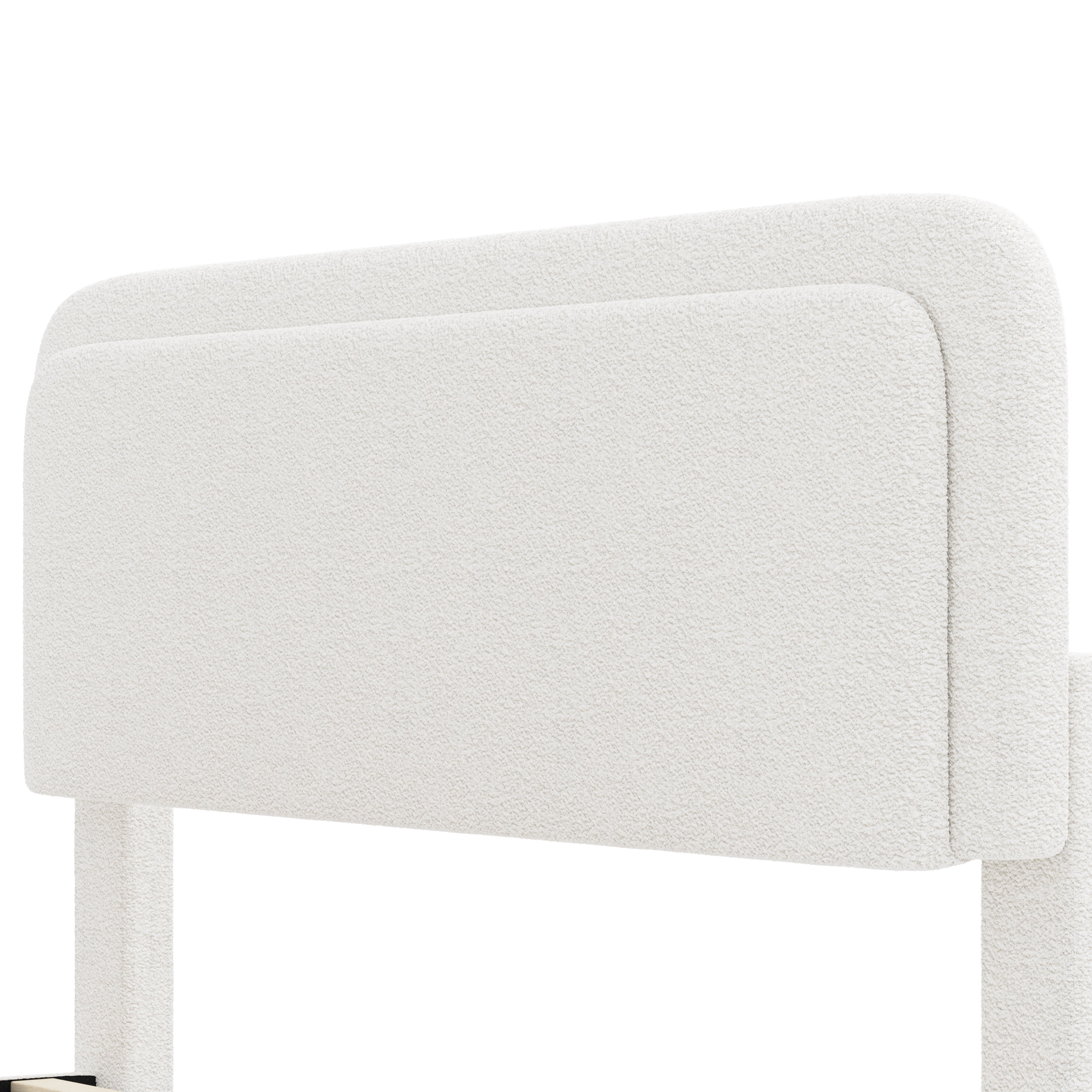 Miniyam Queen Boucle Upholstered Platform Bed Frame with Adjustable Curved Headboard, Wood Slat Support, White