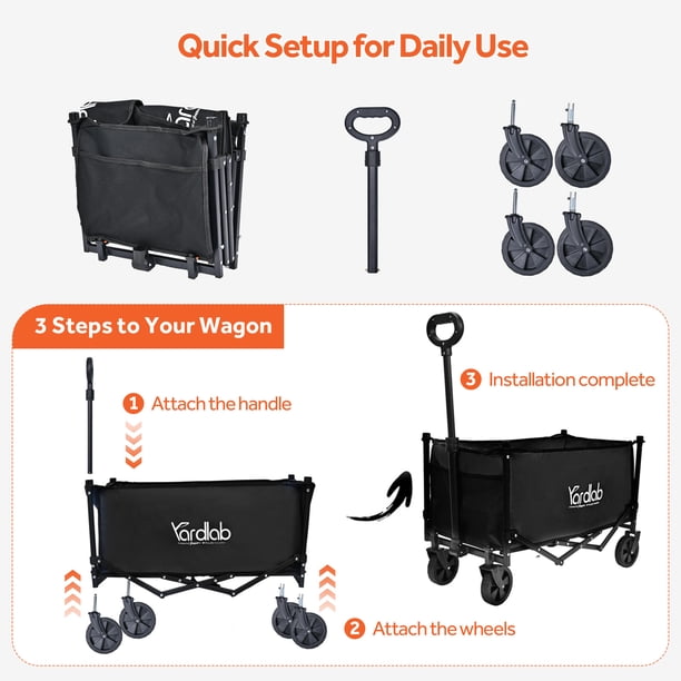 Chariot utilitaire à 6 roues avec sac étanche amovible de 35 L, chariot d'épicerie léger à roulettes en métal pour la mobilité - Noir