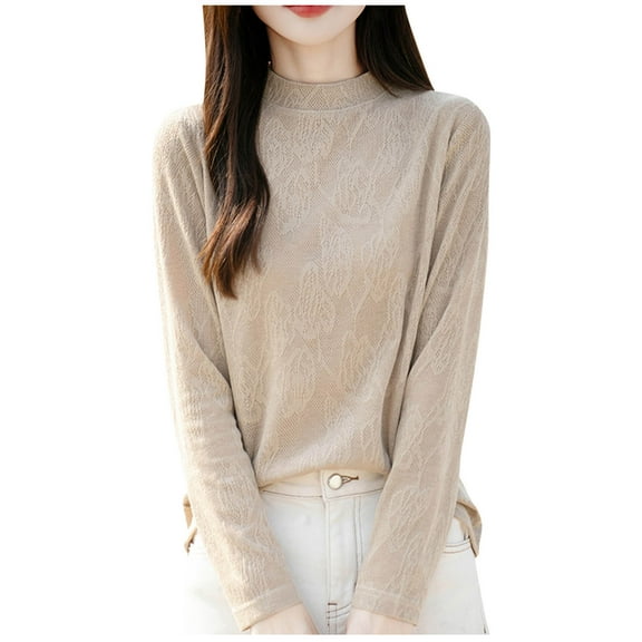 successthop Womens Knitted Sweater Long Sleeve Tops Crewneck Casual Pullover Outwear Solid Stylish Clothes Brown XL