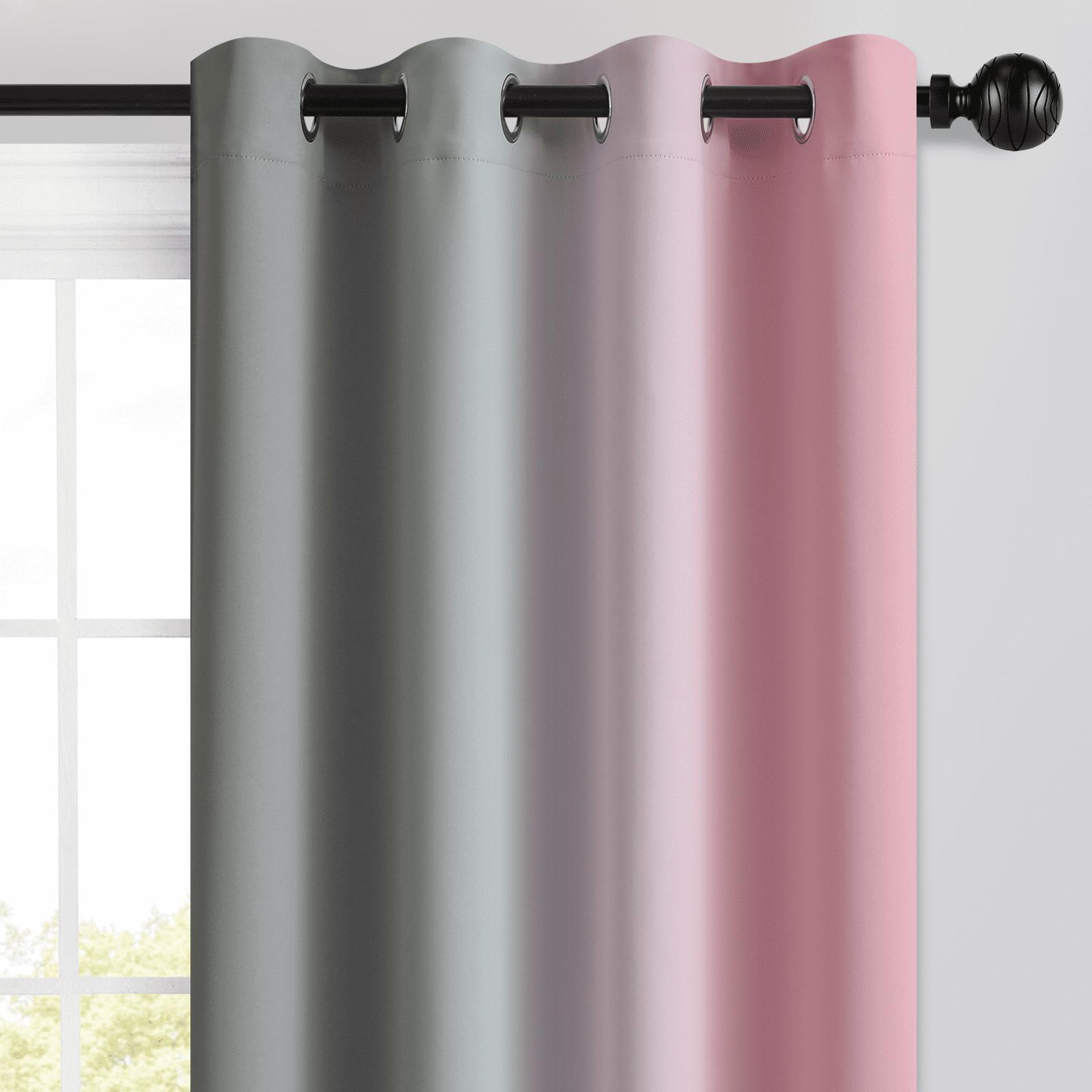 Yakamok Grommet Pink and Grey Ombre Room Darkening Curtains for Living Room/ Bedroom,2 Panels, 52x63 inches