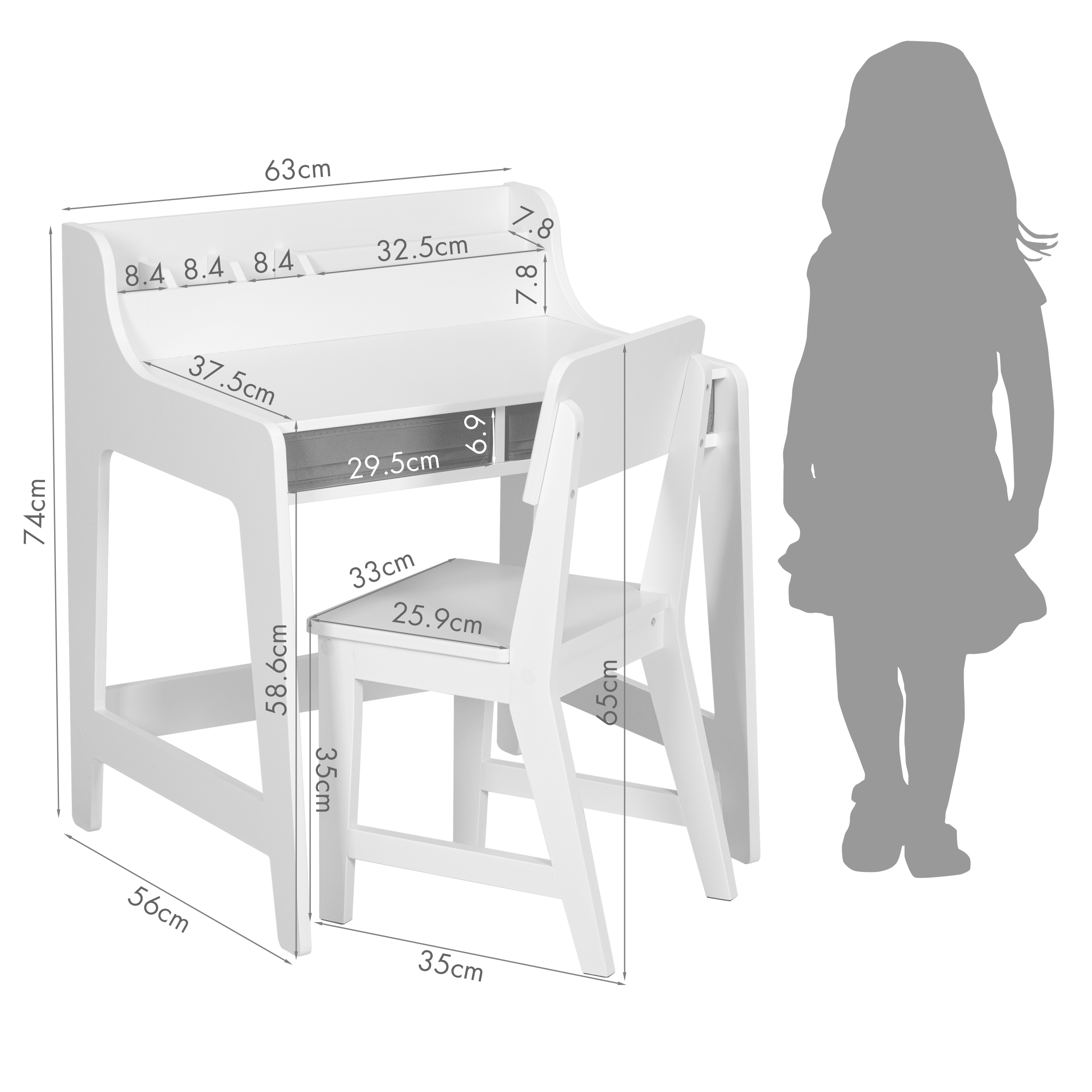 STAROUS Kids Study Desk with Storage Bin, White Activity Table and Chair Set