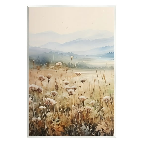 Stupell Industries Meadow with Foggy Mountains Landscape Painting Unframed Art Print Wall Art, 10 x 15
