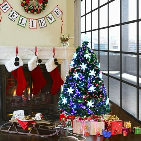 Costway 4'/5'/6'/7'  Pre-Lit Fiber Optic Artificial Christmas Tree w/Multi-Color Lights