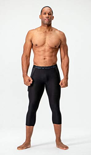 DEVOPS 2 Pack Men's 3/4 Compression Pants Athletic Leggings with Pocket 