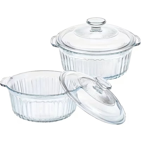 2-Piece Glass Casserole Baking Dish, Set of 2 Casseroles With Glass Lids, 1.6 Qt and 2.4 Qt.