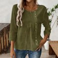 thumbnail image 5 of thefmos Women Plus Size Fall Round Neck 3/4 Sleeve Button Down Casual Solid Boho Pullover Tops for Women Cute Trendy Comfy Loose Fit Tunic Blouses Winter Business Work Clothes, Army Green 2XL, 5 of 5