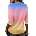 thumbnail image 6 of Domzest Womens Gradient Half Sleeve Tops Crew Neck Loose Fit Elbow Length Shirts Dressy Casual Summer Fall Lightweight Basic Blouse Pink L, 6 of 6