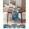 thumbnail image 6 of Turquoise Grey Table Runner Abstract Square Graffiti Modern Smear Tablerunners 13 x 90 Inch, Table Decorations Tabletop Scarf for Summer Gathering Holiday Farmhouse Kitchen Dining Decor, 6 of 6