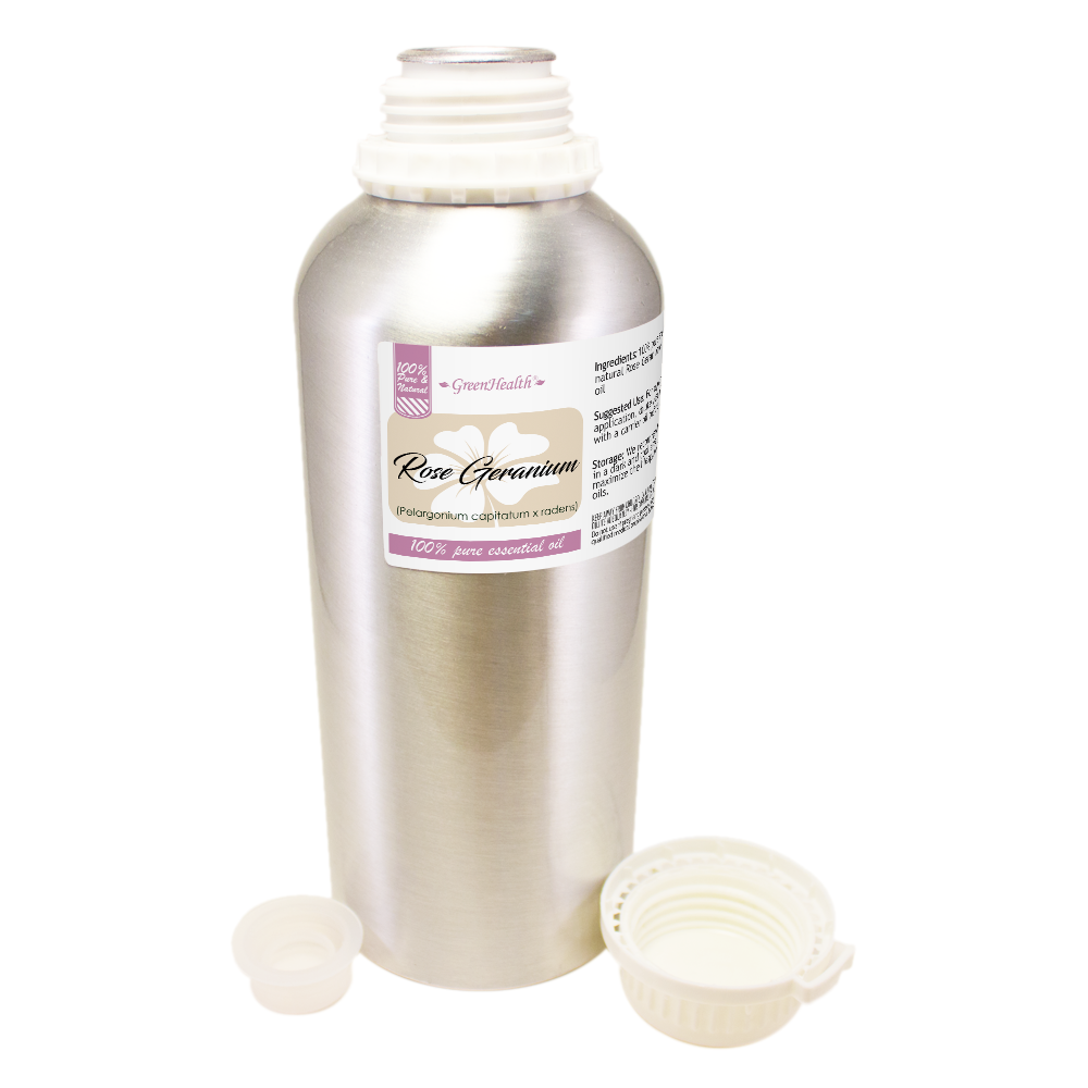 GreenHealth 100% Pure Rose Geranium Essential Oil 32 fl oz (946 ml) Aluminum Bottle with Plug Cap