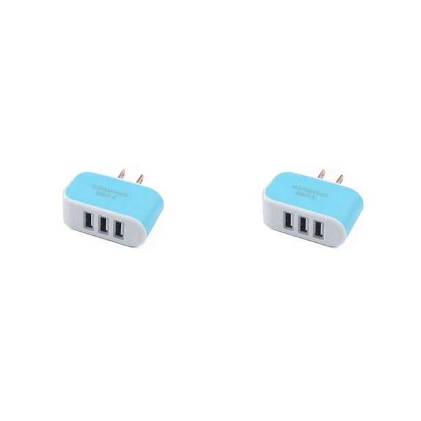 Seitruly USB Universal de 3 puertos para teléfono móvil, de enchufe europeo/estadounidense, adaptador de de pared de viaje, Azul 2piezas