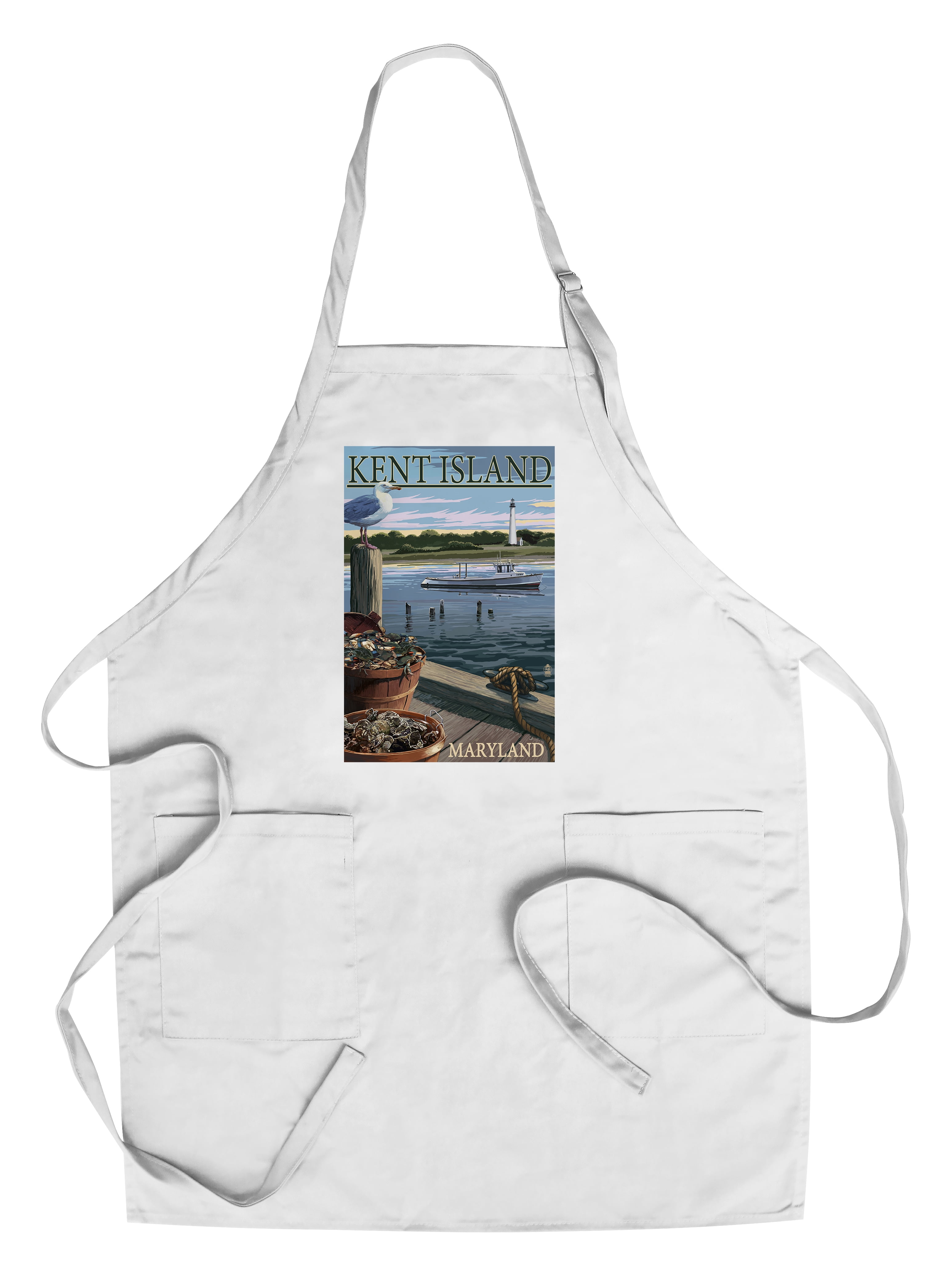 Kent Island, Maryland - Blue Crab and Oysters on Dock - Lantern Press Artwork (Cotton/Polyester Chef's Apron), Multi