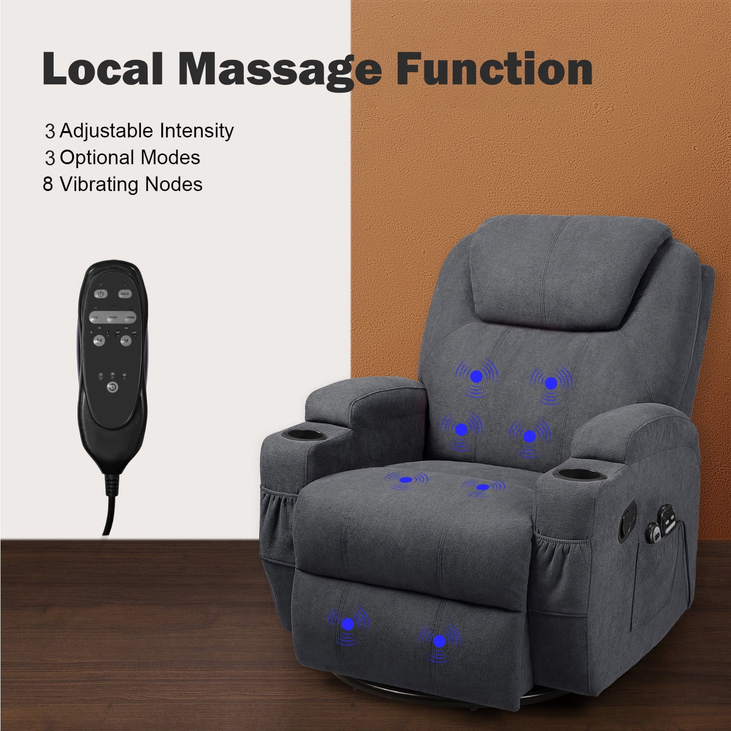 LACOO Swivel Massage Recliner with Massage, Gray