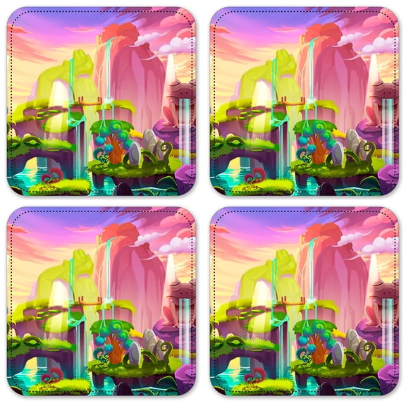 Vinyl Drink Coasters - Set of 4 - Whimsical Island