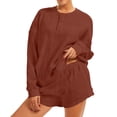 thumbnail image 2 of Lumtrix Women'S 2 Piece Lounge Sets Crew Neck Oversized Sweatshirts Sweat Shorts With Pockets Matching Tracksuit Set Trebdy Casual Outfits Brown 2XL, 2 of 6