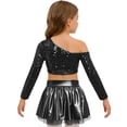 thumbnail image 6 of iiniim Girls Sparkly Latin Hip Hop Jazz Dance Outfit Long Sleeve Sequin Crop Top with Metallic Tutu Skirt Black 12, 6 of 7