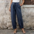 thumbnail image 2 of Miluxas Elastic Waistband Wide Leg Pants for Women Solid Loose Fit Tapered Trousers with Pockets Streetwear & Beachwear Navy, 2 of 9