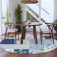 thumbnail image 3 of Blue Floral Round Area Rug 8Ft Washable Large Circle Rugs for Living Room Dorm, Spring Flowers Plants Patchwork Grid Bohemia Non-Slip Carpet Floor Mats Indoor Outdoor Carpet Runner Home Decor, 3 of 8