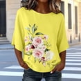 thumbnail image 4 of DeHolifer Women's Tops 3/4 Sleeve Floral Printed Crewneck Casual Loose Lightweight Tee T-Shirts Yellow L, 4 of 6