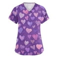 thumbnail image 2 of Lumtrix Valentines Day Scrubs Tops for Women V Neck Heart Print Nursing Uniform Side Slit Plus Size Shirt with Pockets Purple 2XL, 2 of 5