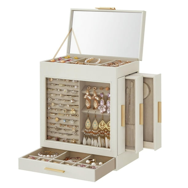 Joyero SONGMICS de 5 capas con 3 cajones laterales, color blanco nube