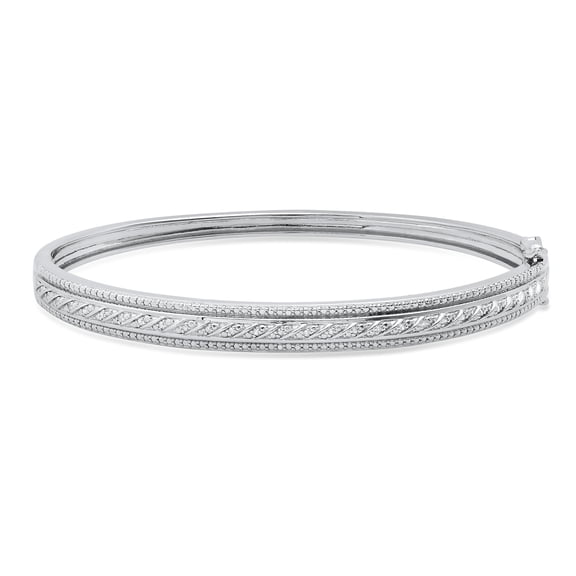 Dazzlingrock Collection Round White Diamond with Metal Diamond Bangle Bracelet for Women (0.10 ctw, Color I-J, Clarity I2-I3) in 925 Sterling Silver