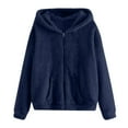 thumbnail image 5 of Mens Shaggy Hoodies Full Zip Sherpa Fleece Jacket with Pockets Long Sleeve Solid Color Loose Hooded Sweater Coat (4XL, Navy), 5 of 5