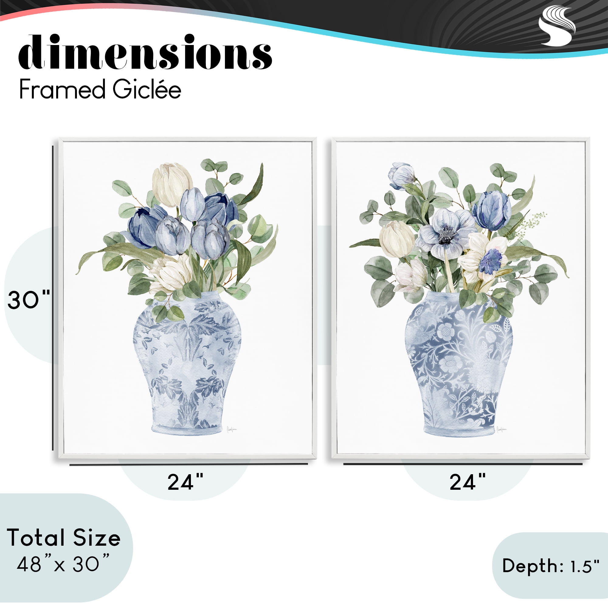 Stupell Industries Ornate Vase Tulip Collection 2 Piece White Framed Giclee Art Set, design by Livi Finn