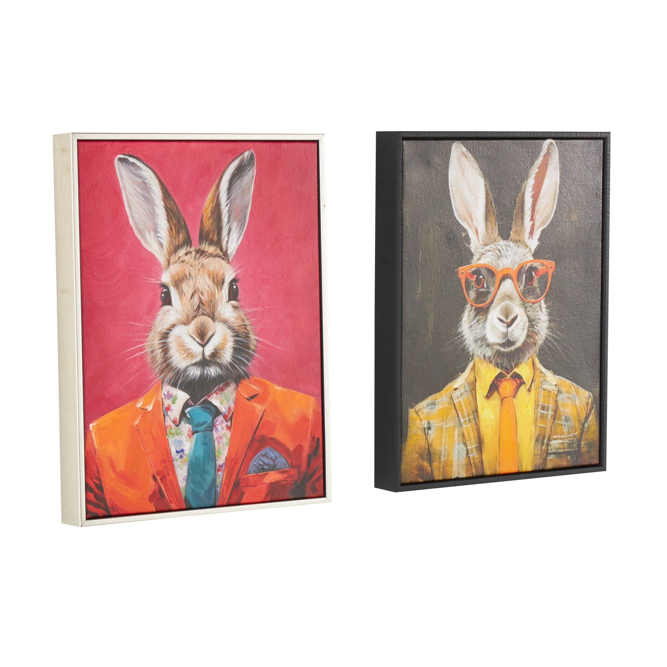 13" x 17" Business Rabbit Framed Wall Art with Glasses and Handkerchief, by DecMode (2 Count)
