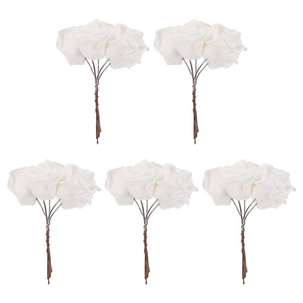 25 rosas blancas con purpurina: flores con purpurina y tallos, rosas blancas artificiales para centros de mesa de despedida de soltera y decoración de ramos de boda.