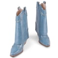 thumbnail image 3 of RONILURN Women's Foldable Cowboy Ankle Boots Pointed Toe Chunky Heel Slip On Rivets Western Boots, 3 of 12