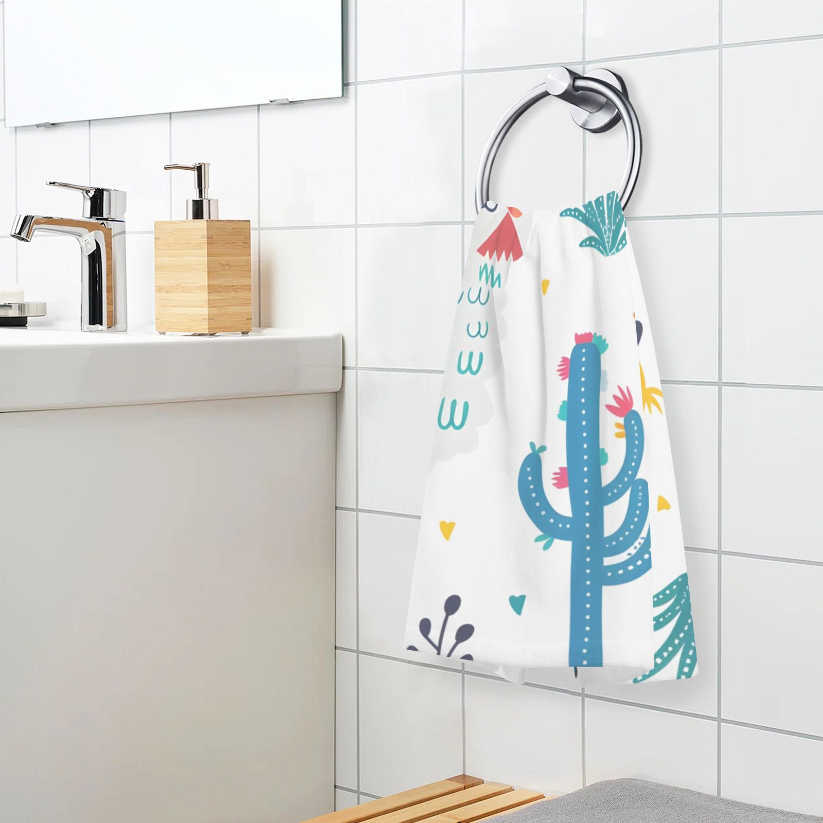 Sheeps Cactus Hand Towels Cotton Bath Towels Large Face Towels Absorbent for Bathroom 2 Packs