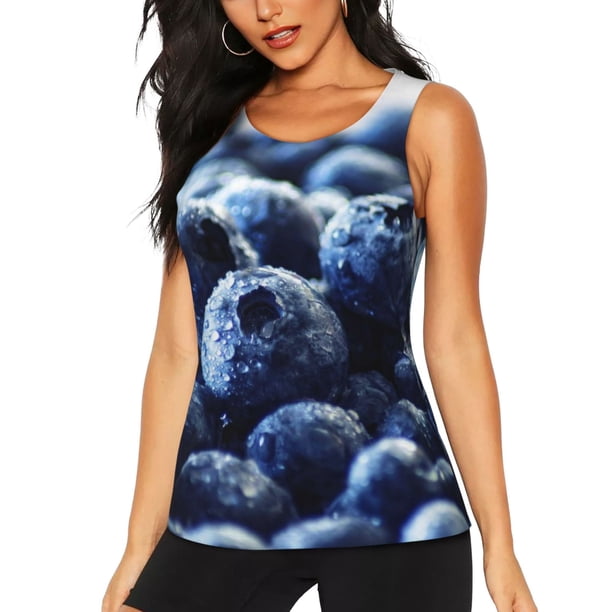 Fotbe Blueberry Blusas Sin Mangas para Mujer – Estilo Casual, Corte Suelto, Slim-Fit, Cuello Redondo Deportivo, Tops de Verano para Gimnasio y Yoga-Small