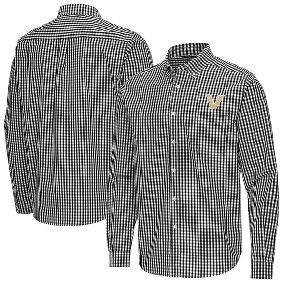 Men's Antigua Black Vanderbilt Commodores Ellis Woven Tri-Blend Long Sleeve Button-Down Shirt