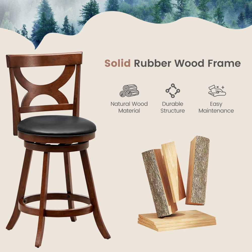 Demi Bonn 24" Set of 2 Swivel Bar Stools with Soft Cushion and Elegant Hollow Backrest, Modern Kitchen Dining Chair, Brown