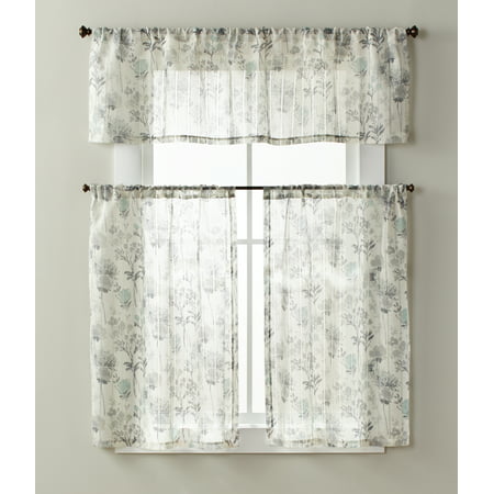 Better Homes & Gardens Tranquil Floral 3-piece Kitchen Curtains ...