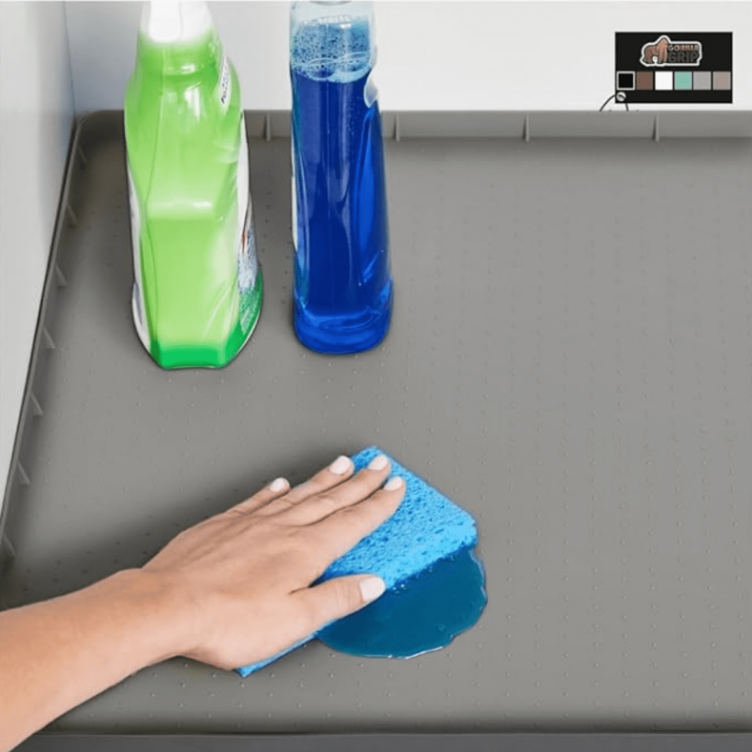 Waterproof Silicone Under Sink Mat with Raised Lip for Kitchen and Bathroom, 34 x 22 in, Cabinet Shelf Liner Stay in Place Mats Dishwasher Safe Drawer Liner, Organizer Tray, Gray
