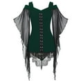 thumbnail image 1 of VEKDONE Clearance 2023 Women's Sexy Gothic Shirts Mesh Trumpet Sleeve Flowy Tops Black Halloween Medieval Punk Renaissance Blouses,Womens Vintage Gothic Shirt Splice Sheer Sleeve Irregular Top Blouse, 1 of 6
