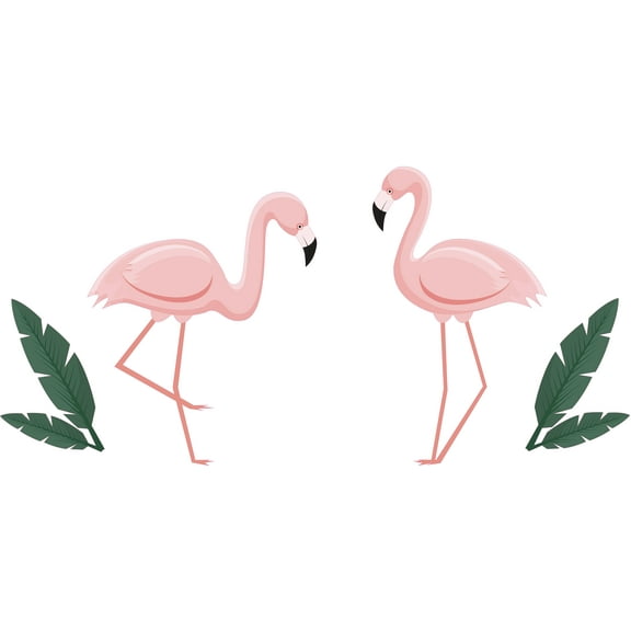 Home Bedroom Art Vinyl Pink Flamingo Decor Watercolor Design Removable Living Room Wall Decoration - 20" x 22" Adhesive Kids Bedroom Long Legged Bird Animal Plant Leaves Vinyl Wall Decal Sticker