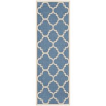 SAFAVIEH Courtyard Becky Geometric Indoor/Outdoor Runner Rug, Blue/Beige, 2'3" x 12'