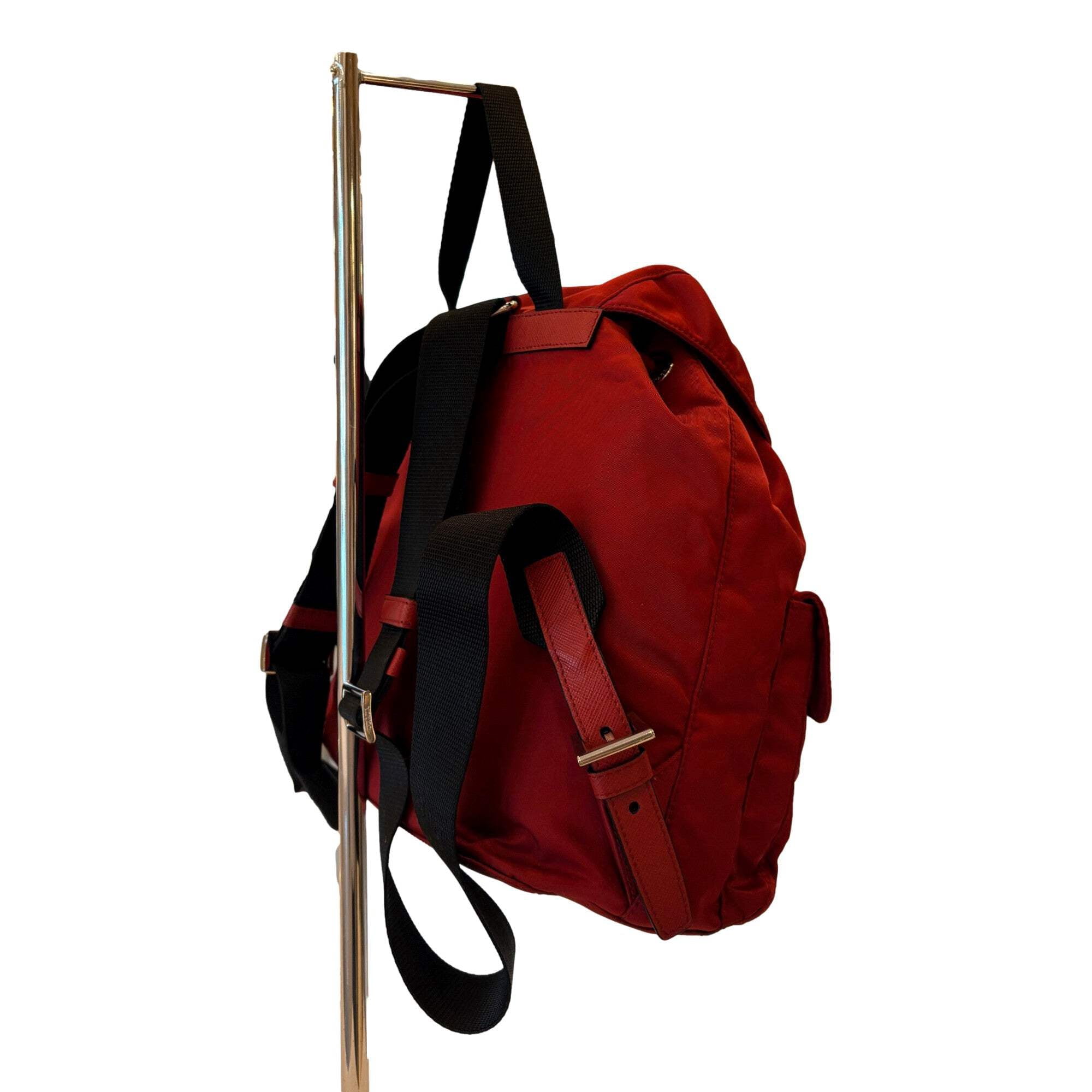 Prada Red Nylon Drawstring Backpack with Front Pockets Prada Red Tessuto Drawstring Backpack (Sold) - Joli Closet main image 4